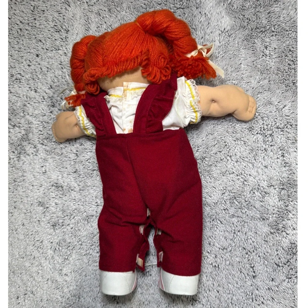 Cabbage Patch Kids Vtg Girl Doll Red Yarn Hair Blue Eyes Red Corduroy Overalls